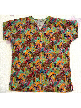 SCRUBS Brand Women's Scrub Top Horse Equestrian Colorful Animal Print V-Neck